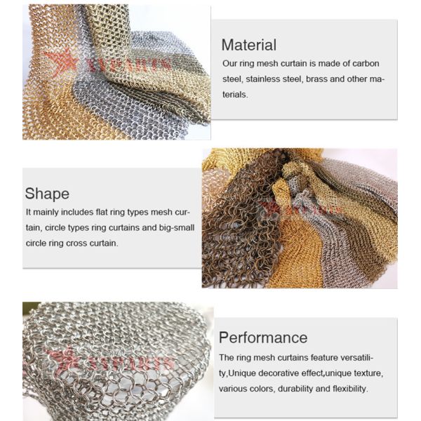 0.53x3.81mm Stainless Steel Metal Ring Mesh Brass Color For String Curtains