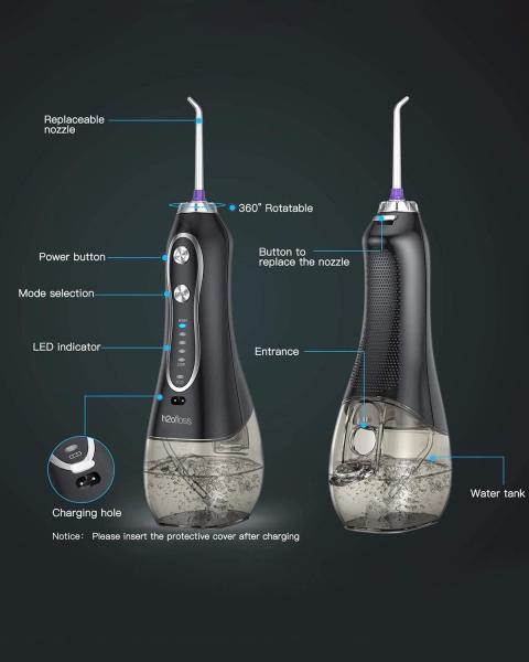 Flosser d'eau dentaire rechargeable avec 5 modes de nettoyage et une batterie de 2500 mAh pour des soins buccaux sains