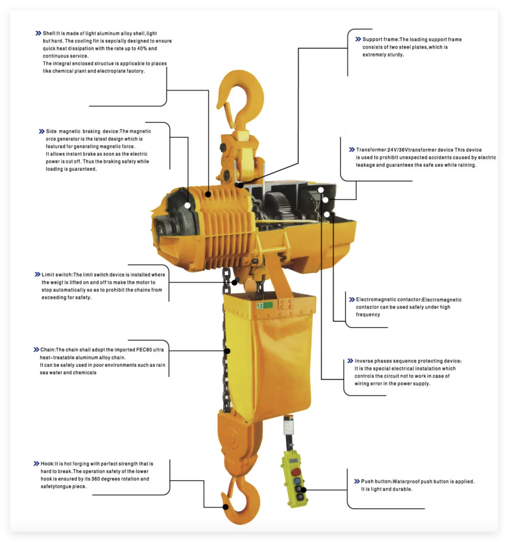 380V 3 Phase Chain Hoist Traveling Type 3 Ton Hoist Double Chain