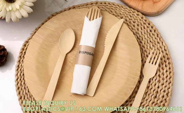 Pre Rolled Bamboo Cutlery Pack Bamboo Utensils (6.7 25 Forks 25 Spoons 25 Knives 25 Napkins) Compostable Flatware