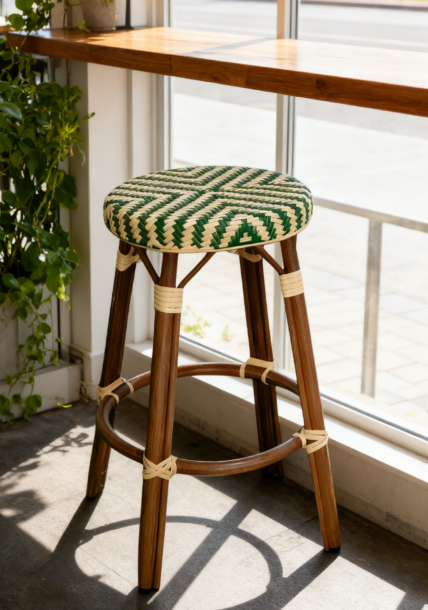 Wholesale Vintage French Country Bar Stools Rattan and Cane Back Bistro Counter Stools Chair