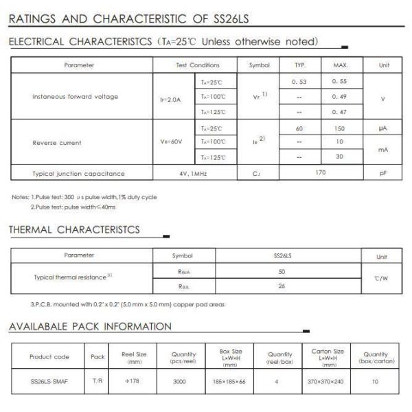 SS26LS Series Low Vf Schottky Diode Alloy Silicon Structure For Your Requirements