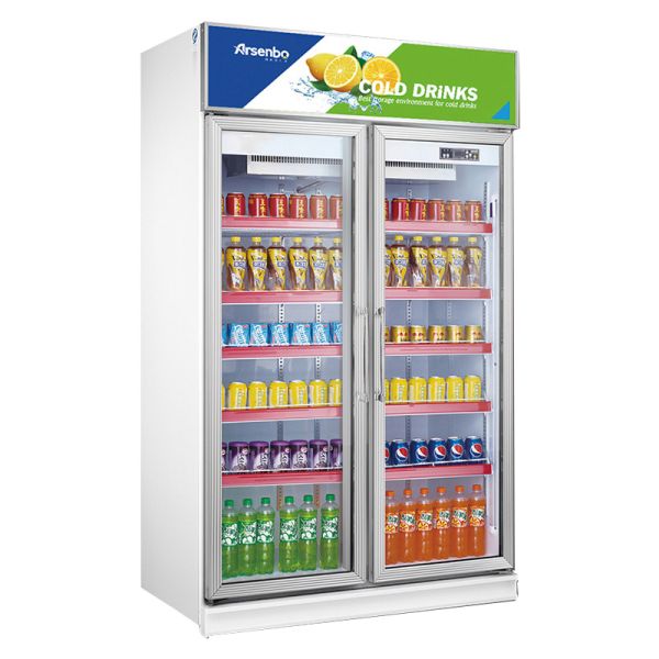 1000L Commercial Beer Coolers , Stainless Steel Upright Double Door Display Freezer