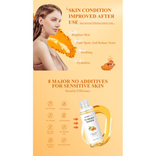 OEM Custom Beauty Products Tumeric Face Essence Liquid Manufacturer Removes Freckles Repairs Shrink Pores Whitens Skin for