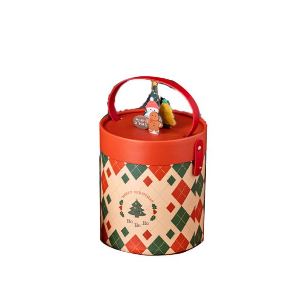 Bolsas de regalo de Navidad de papel redondo de cilindro creativo personalizado Tubo de embalaje con mango