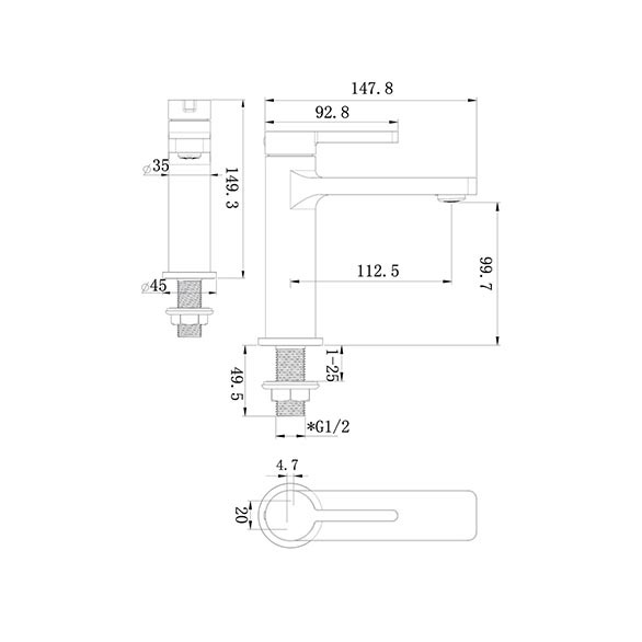 149.3mm Basin Mixer Faucet Fingerprint Resistant Cold Water Only Tap Orin ORNY1101C