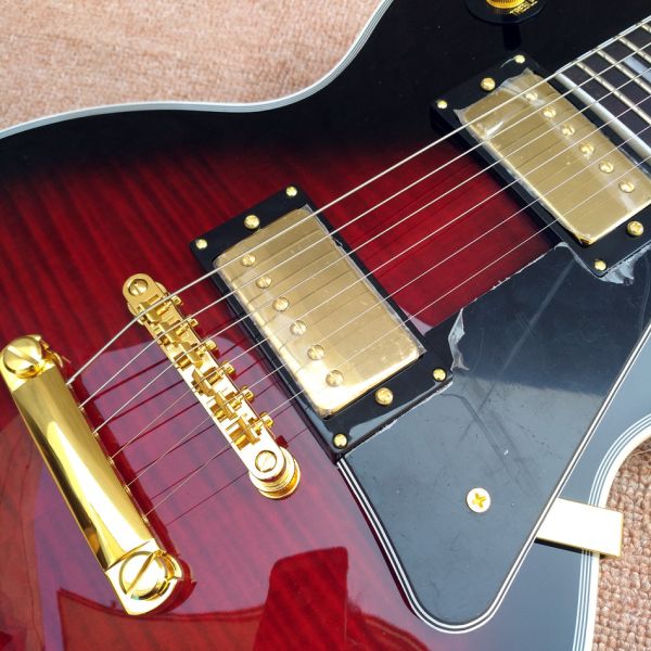 High Quality Custom LP electric guitar, Red Flame Maple Top electric guitar with Gold hardware, free shipping