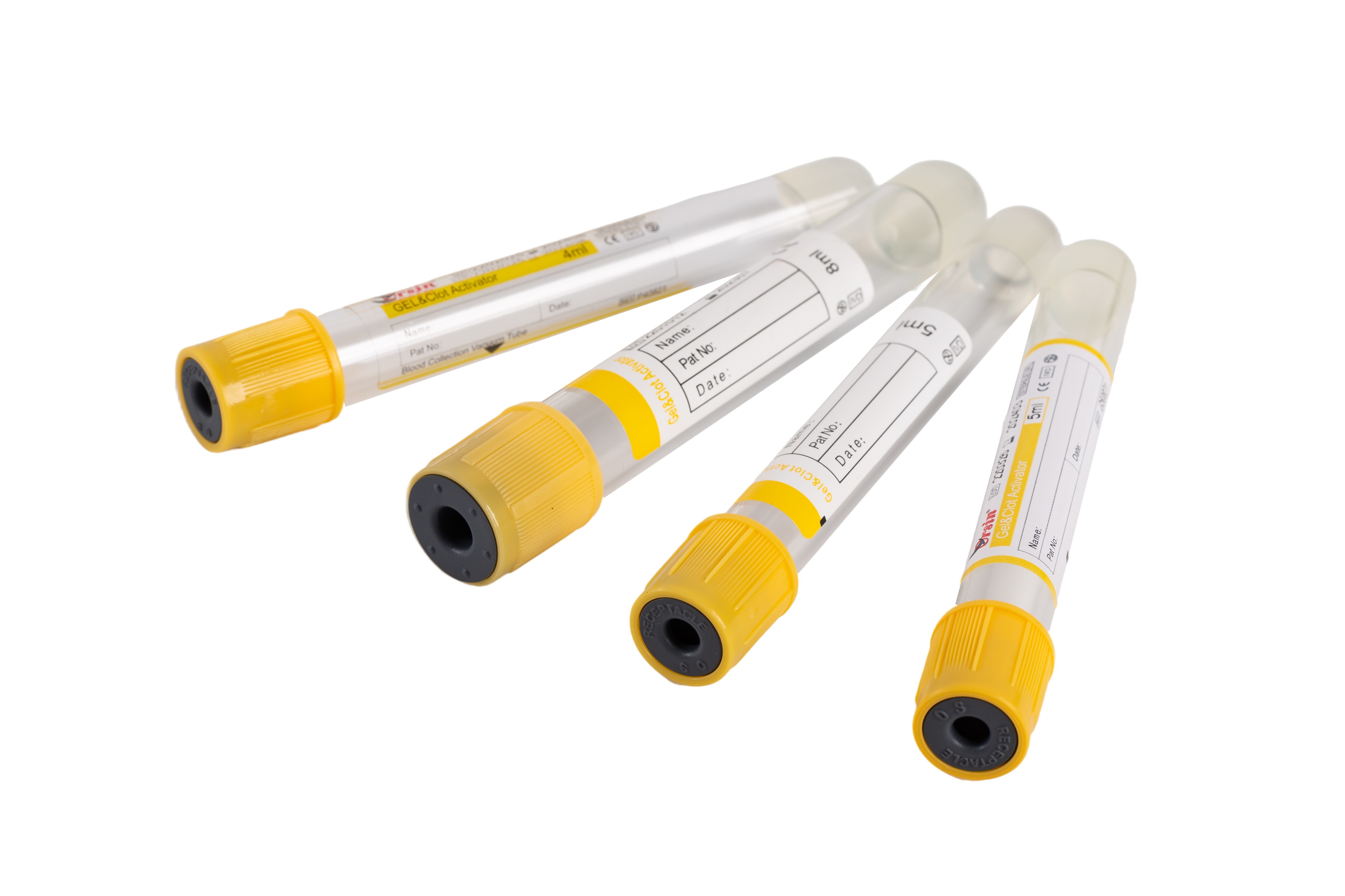 Glass PET Gel And Clot Activator 1cc - 10cc Yellow Top Tubes For Blood Collection