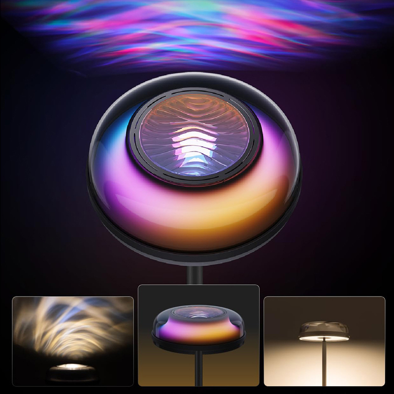 Modern RGBIC LED Floor Lamp Projector Touch Control Multicolored Round Shade Warm White Ambient Lighting for Living Room