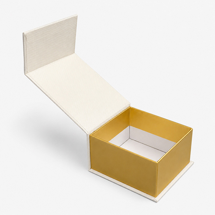 Custom Beige Magnetic Perfume Box with Embossed Pattern Gold Foil Logo