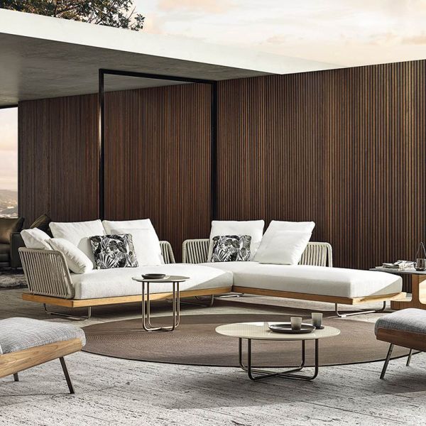 Modern Patio Sectional Outdoor Furniture with Cushioned Rattan Sofa Bed in Bali Style