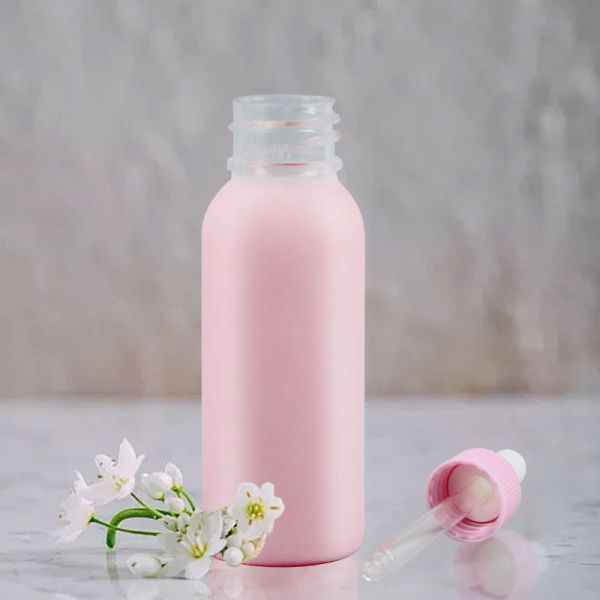 Customize 30ml 1oz Plastic Pink White Cleaning PET Round Serum Dropper Bottle For Body Skin Care