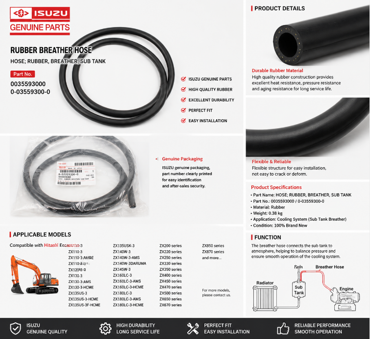 0035593000 ISUZU Rubber Breather Excavator Hydraulic Hoses Spare Parts Replacement