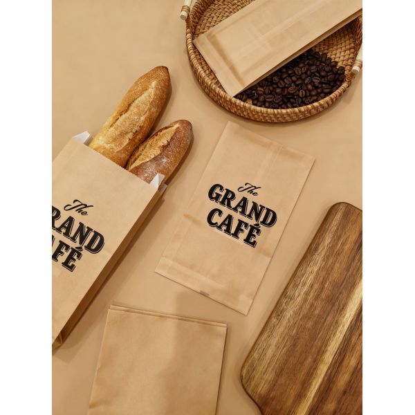 Customized Flat Satchel Kraft Paper Bag Use For Bakery Bread Food Bag