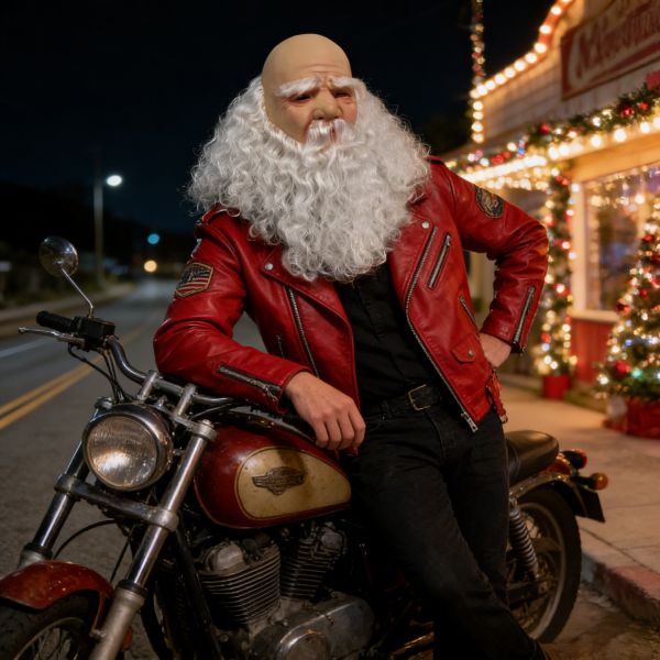 Realistic Santa Claus Mask Bald Old Man Latex Headgear with Long White Beard Christmas Cosplay Costume Prop