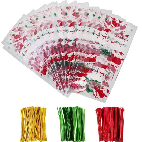 OPP Christmas Cellophane Treat Bags/ Candy Cookie Packaging Bags with Twist Ties
