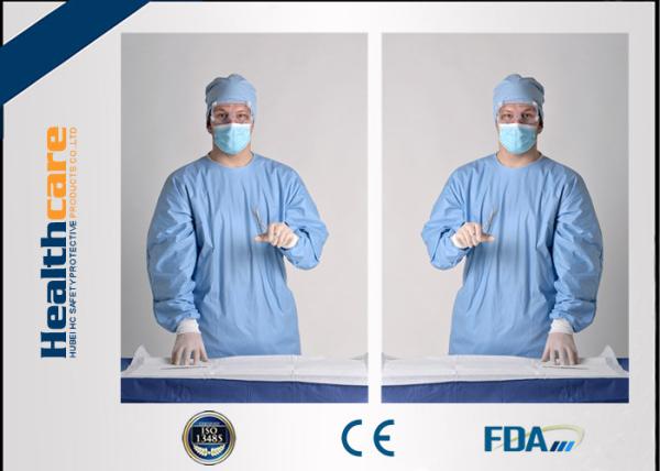 Sterile Disposable Protective Gowns Nonwoven Gowns With Knitted Cuff Medical Blue