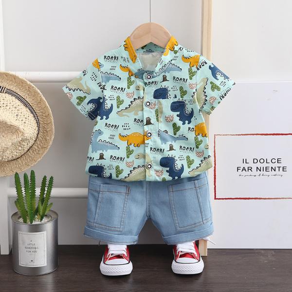 Cartoon Print Children'S Outfit Sets Short Sleeve Shirt Shorts Set