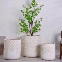 Planteur en argile de fibre ronde beige neutre avec motif de conception de nid d'abeille léger durable à faible entretien pot de fleurs vacances villa hôtel centre commercial décoration de bureau projet d'aménagement paysager de jardin