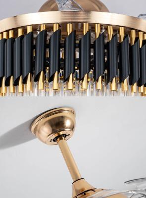 Luz de ventilador de araña LED negra moderna, retráctil, con control remoto, lámpara de techo con ventilador