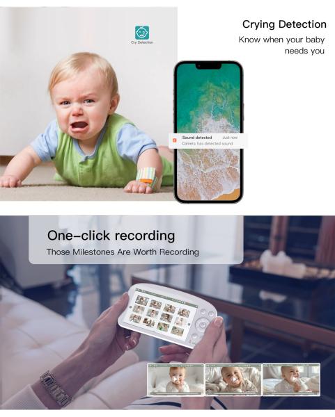 1080P Wifi 2.4Ghz FHSS PTZ Camera Baby Monitor 5.5 Inch With Playback And Lullabies