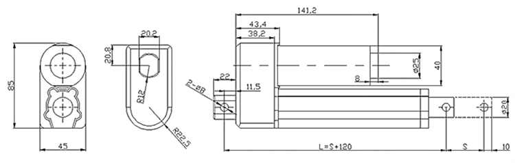 50mm Stroke 2000n Load 20mm/S Electric Linear Actuator 24V Low Noise