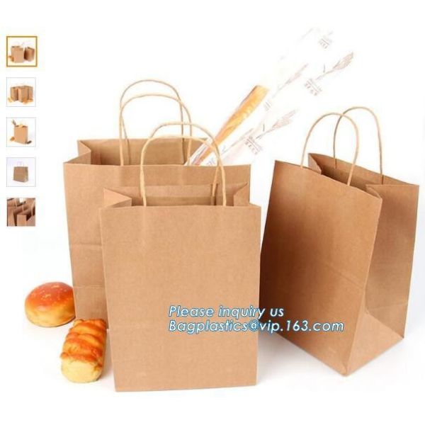 Custom brown bakery food grade packaging bread kraft paper bag with handles,Bread Packaging Paper Bags for Wholesale pak