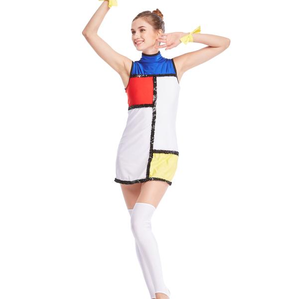 Charactors Costume Modern A-Line Blocks Colors Contrast Sequins Trimmed Jazz Dance Dress Performance Fashion Dress