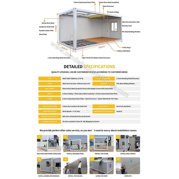 Cafeteria Flat Pack Steel Structure Sandwich Panel Container House