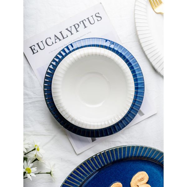 Conjuntos de cena de porcelana azul de horno sostenible 2023 para la experiencia de comer en restaurantes