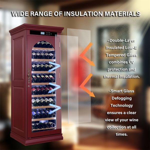 Solid Wood Kitchen Wine Cooler with Smart Digital Control Panel Locking Door and Tempered Glass LED Light