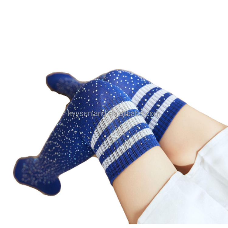 F989 Solid Color Striped Over the Knee Thigh High Socks Sexy Women's Socks with Rhinestone 2023 Custom Made Long High Socks