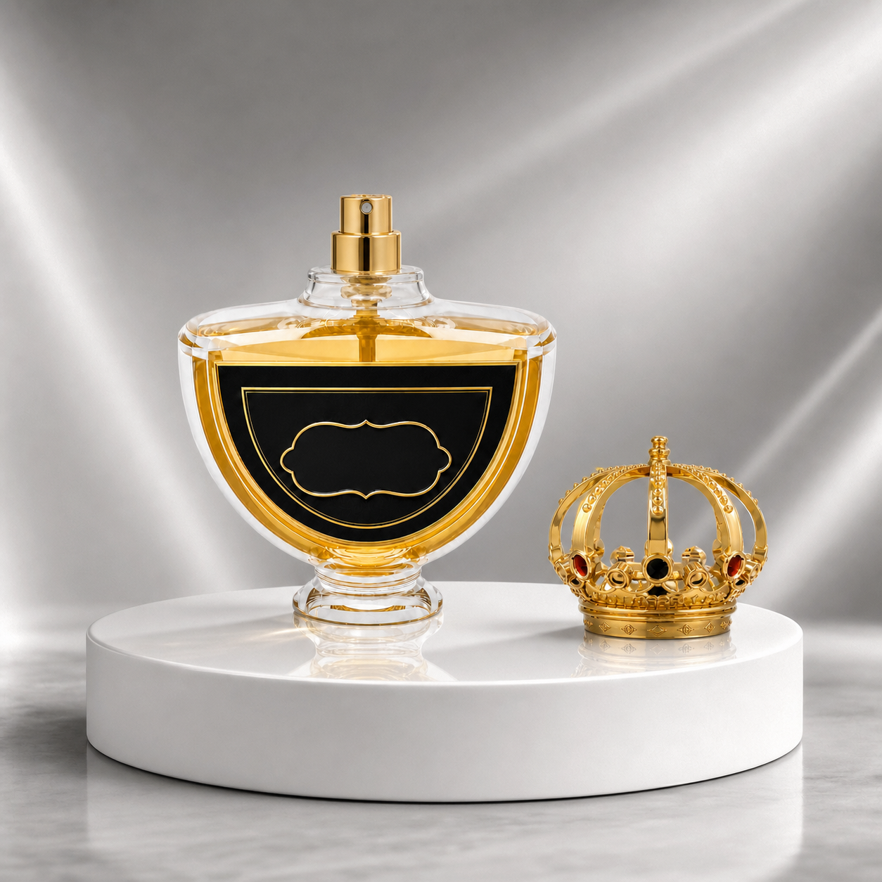 Crown Shape Zamac Perfume Cap with Inlaid Red Rhinestone | Zinc Alloy Custom Fragrance Bottle Lid