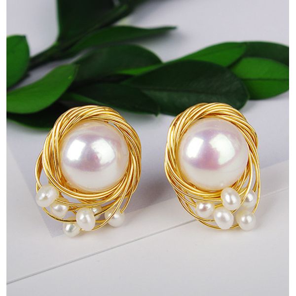 Pearl Earring Set Metal Gold Plated Dangle Earrings Heart Butterfly Hoop Earring Geometric Fashion Pearl Earring Jewelry
