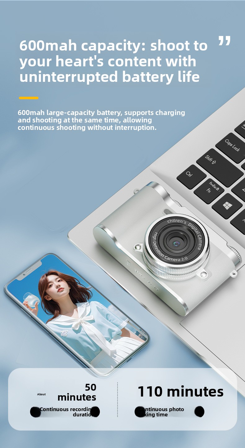 CCD Digital Camera for Self-portraits & Beginners 50MP 8x Optical Zoom Full HD Video Retro Portable Compact Camera Smile Capture