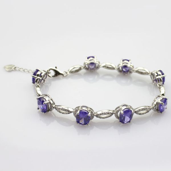 Women Jewelry 925 Silver Created 7x9mm Oval Amethyst Cubic Zircon Tennis Bracelet(B05PURPLE)