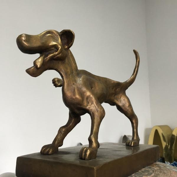 Small Cast Bronze Dog Sculpture Cartoon Style Brass Animal Statues