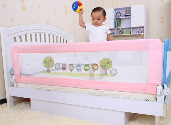 Pink Safe Sleeper Baby Bed Rails 150cm Fold With Woven Net