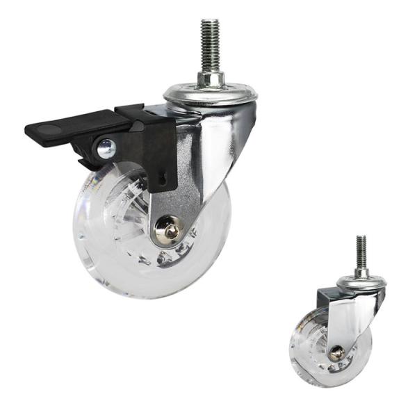 3 Clear PU Wheel Soft Casters For Chairs Threaded Stem Swivel Castors