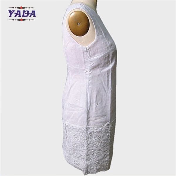 Ladies summer sleeveless loose a line cotton ladies office lady formal dress with lace design