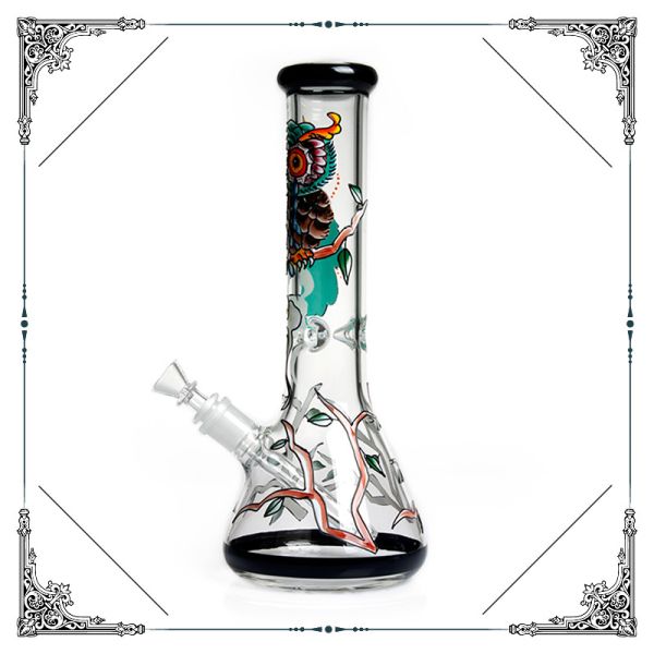 Hand Drawing Owl Perc Glass Water Pipe 50 X 7mm Perc Glass Smoking Tubes