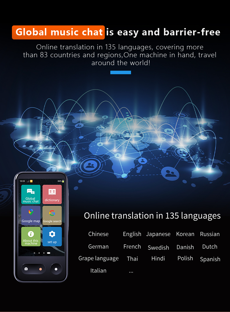 4G Simcard Smart Portable Instant Two Way Language Translator Device Support 138 Languages