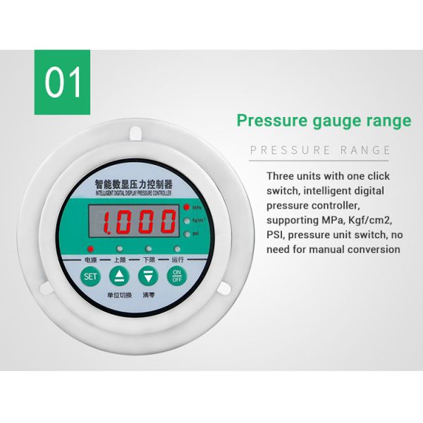 Digital Display Water Pressure Meter with Customized Support and -1-0....2.4 Range