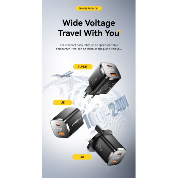 ESSAGER ES-CD45 Series 2 Ports 33W USB-A Fast Charger USB C Wall Charger Private Mold