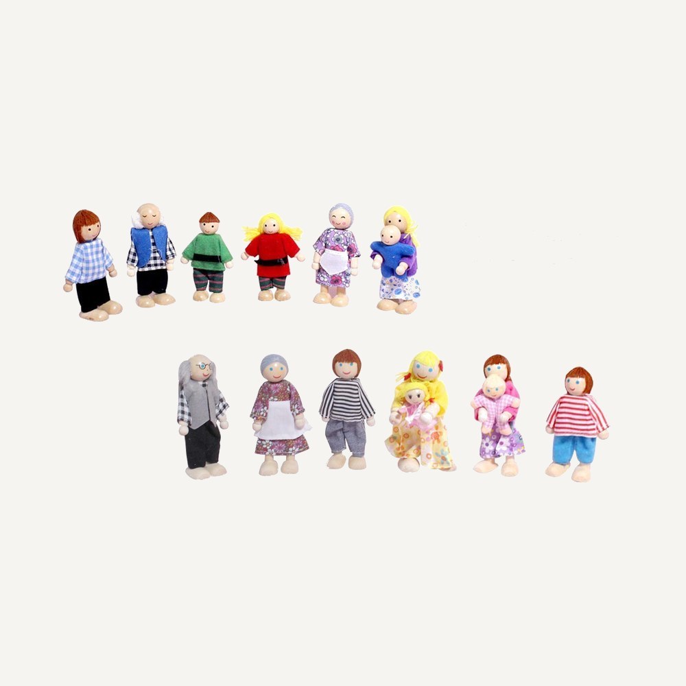 Wooden Family Doll Figures for Dollhouse Play