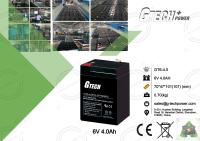 Batterie au plomb rechargeable exempte d'entretien scellée 6v 4ah 0.7kg pour l'application d'alarme d'incendie, pulvérisateur