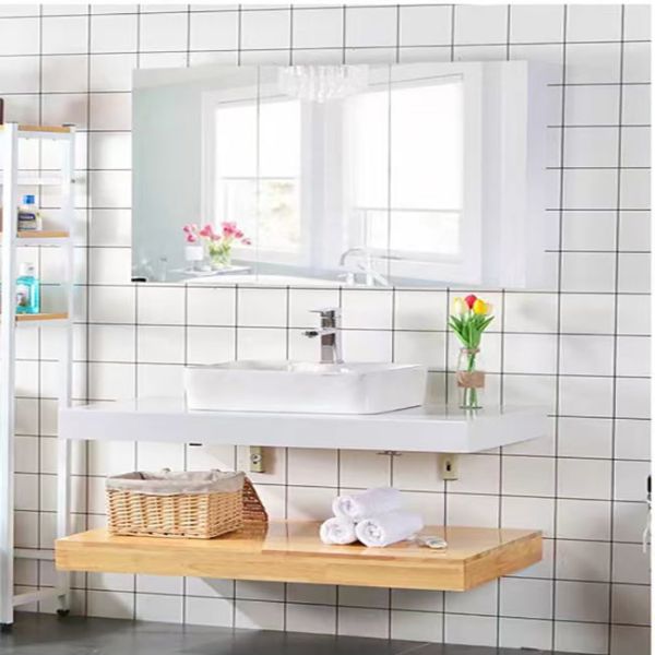 Waterproof Wall Mounted Bathroom Vanity Mirror Cabinet European Model Wood Color