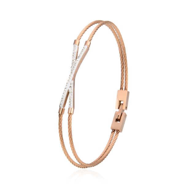 Luxury X Letter Rhinestone Double Rope Bracelet 14 Karat Stainless Steel Bracelets