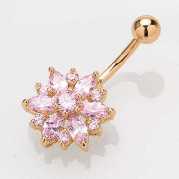 Newest flower shaped navel ring zircon belly button ring piercing jewelry