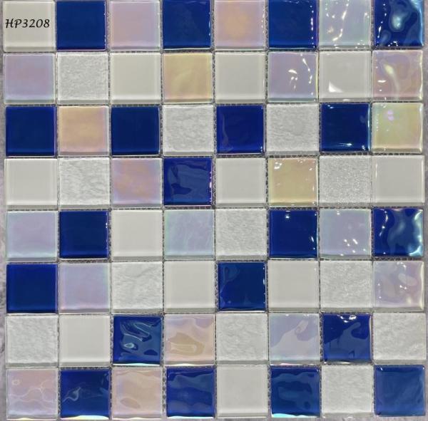 Waterproof Blue White Glass Pool Mosaic Tiles 303x303mm